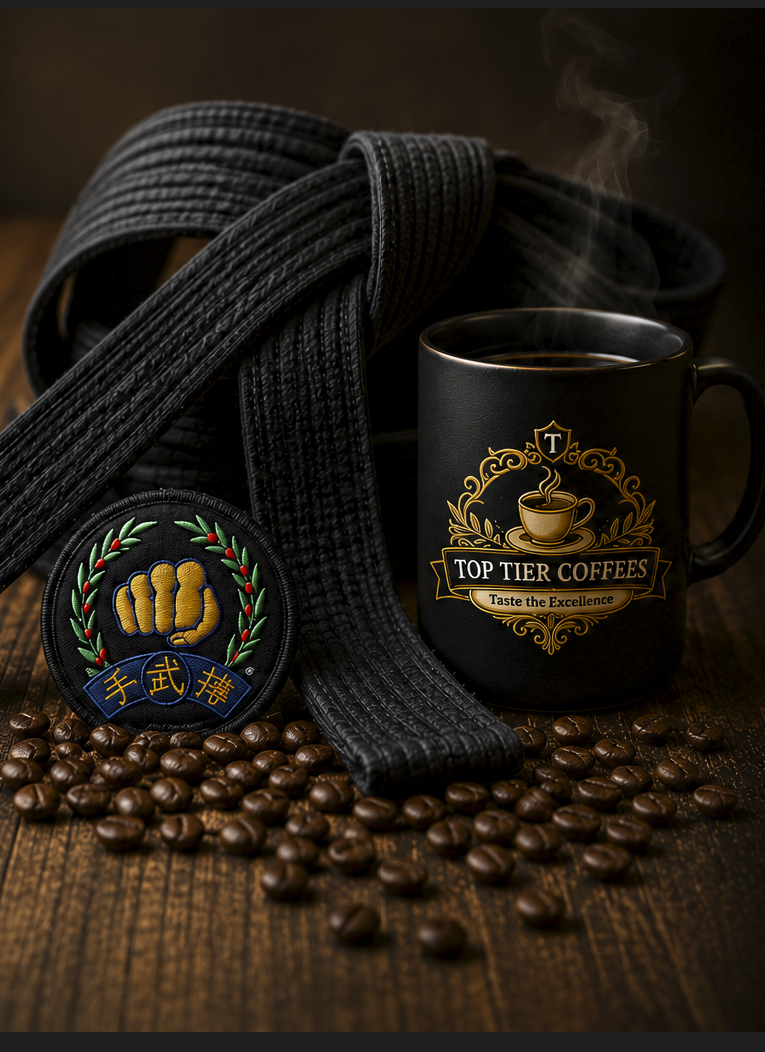 Top Tier coffee with martial arts black belt